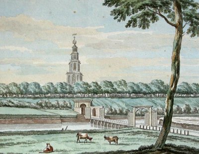 Exterior de la Puerta Este y el puente de la Puerta Este con la muralla de la ciudad de Groningen de Jan Bulthuis